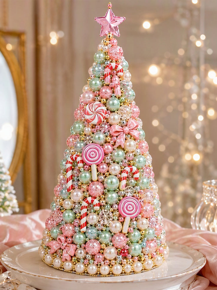 Beaded Xmas Tree DIY Kit 9 Holiday Styles Foam Cone Pearl Includes Beads Pins Charms Instructions Gift Box Holiday Tabletop Decor Set