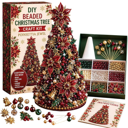 Beaded Xmas Tree DIY Kit 9 Holiday Styles Foam Cone Pearl Includes Beads Pins Charms Instructions Gift Box Holiday Tabletop Decor Set