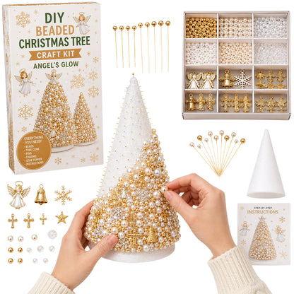 DIY Beaded Christmas Tree Kit Angel Glow Foam Cone with Pins Charms
