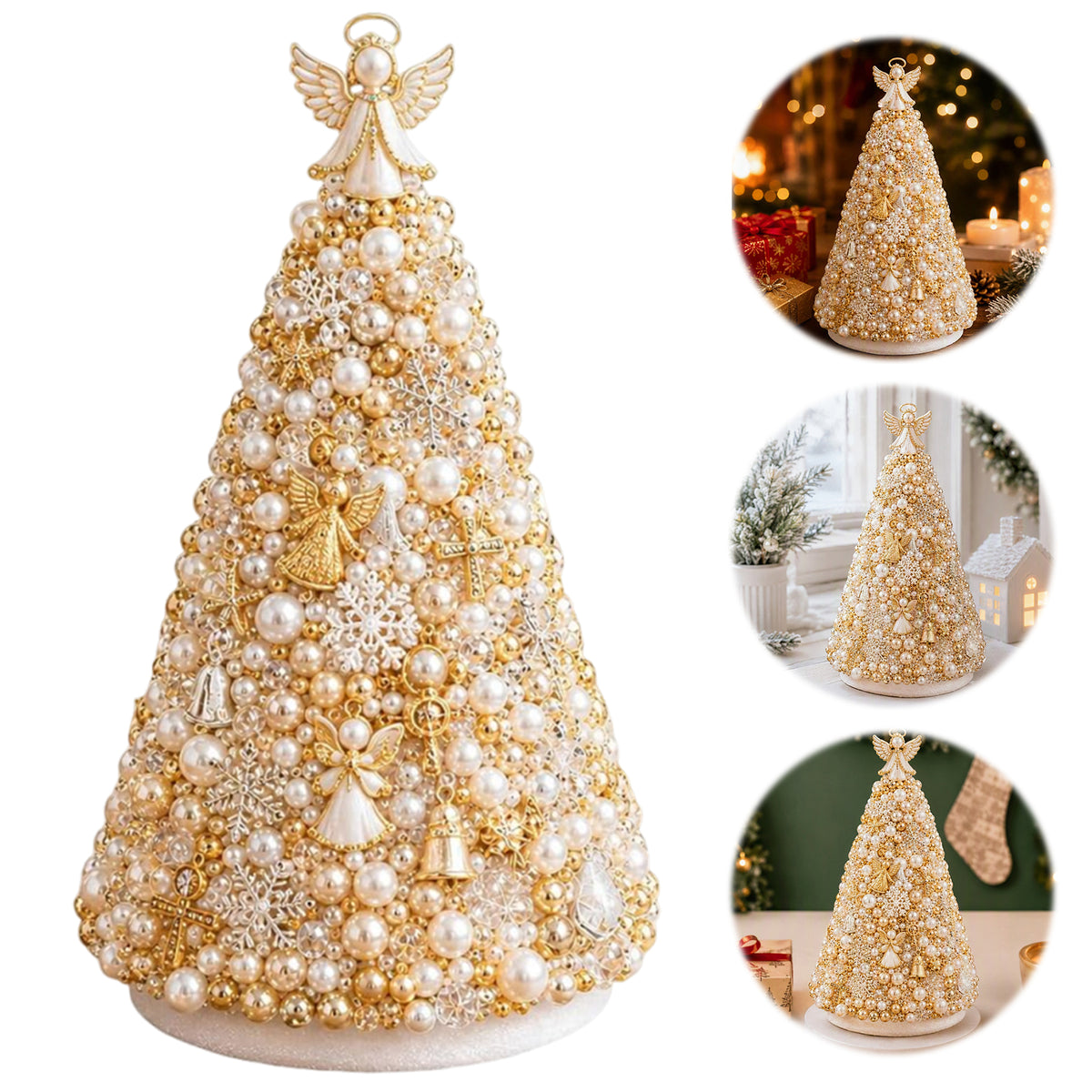 DIY Beaded Christmas Tree Kit Angel Glow Foam Cone with Pins Charms