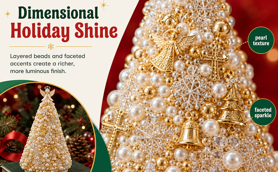 DIY Beaded Christmas Tree Kit Angel Glow Foam Cone with Pins Charms