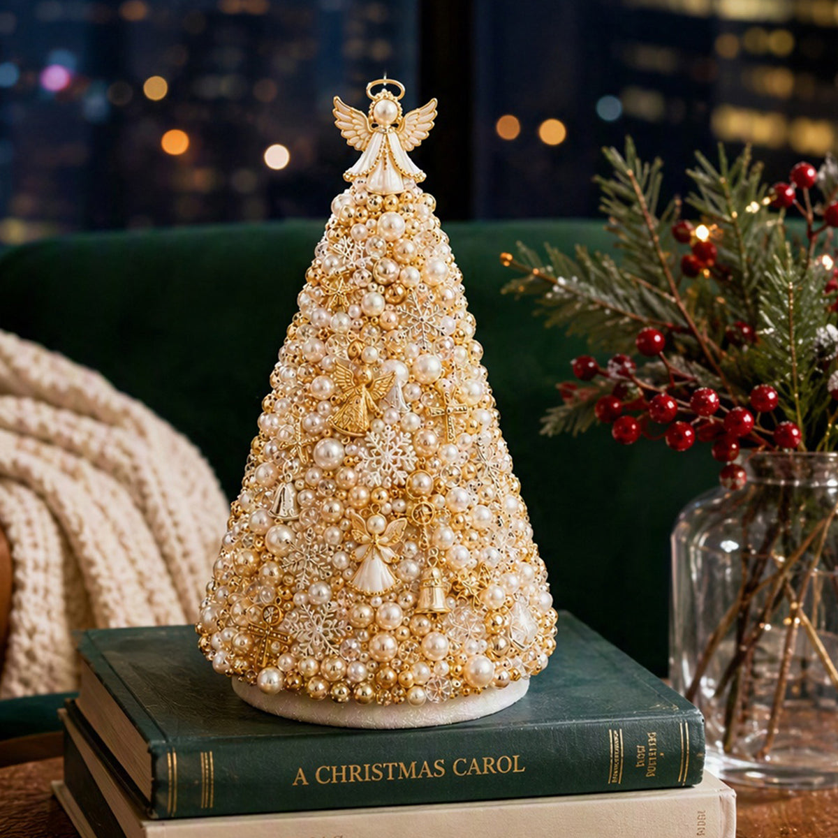 DIY Beaded Christmas Tree Kit Angel Glow Foam Cone with Pins Charms